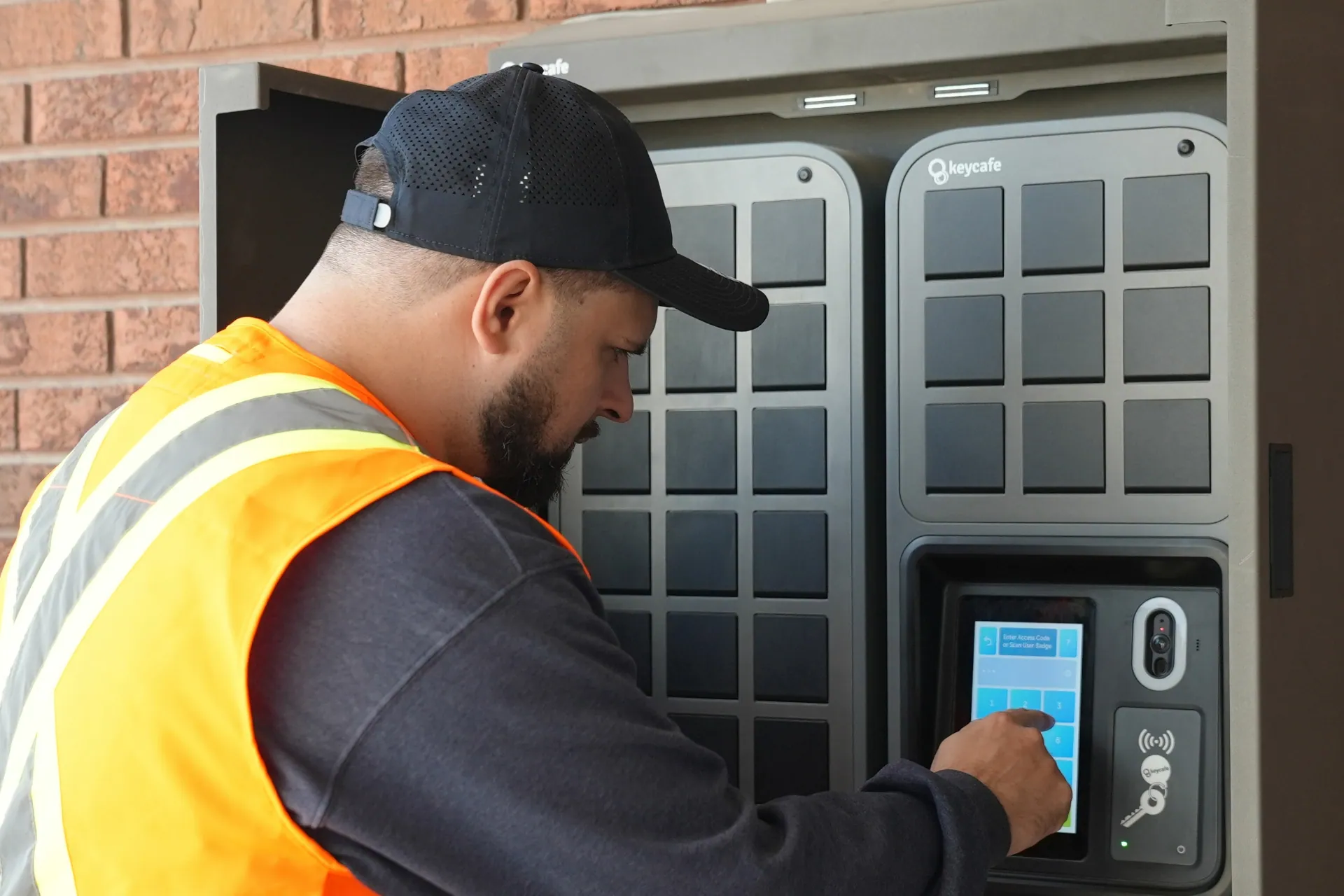 Interlane Car Transport CRO Daniel Medanik entering his PIN at the SmartBox
