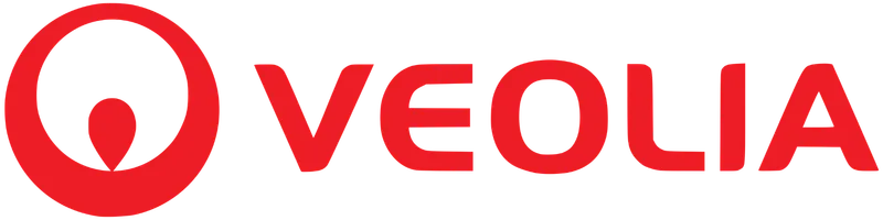 The Veolia logo features a red circle with an inverted teardrop shape inside, followed by the company name 'VEOLIA' in bold red uppercase letters.