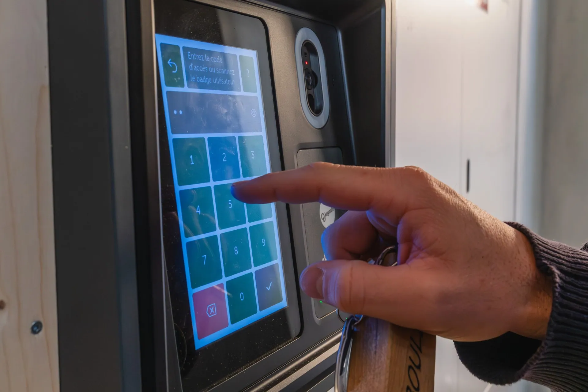 Close up of entering a PIN code at the SmartBox screen