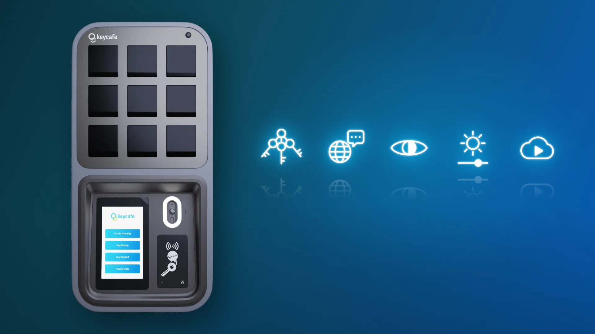 MS5 SmartBox with icons of keys, languages, and eye, screen brightness, and cloud video