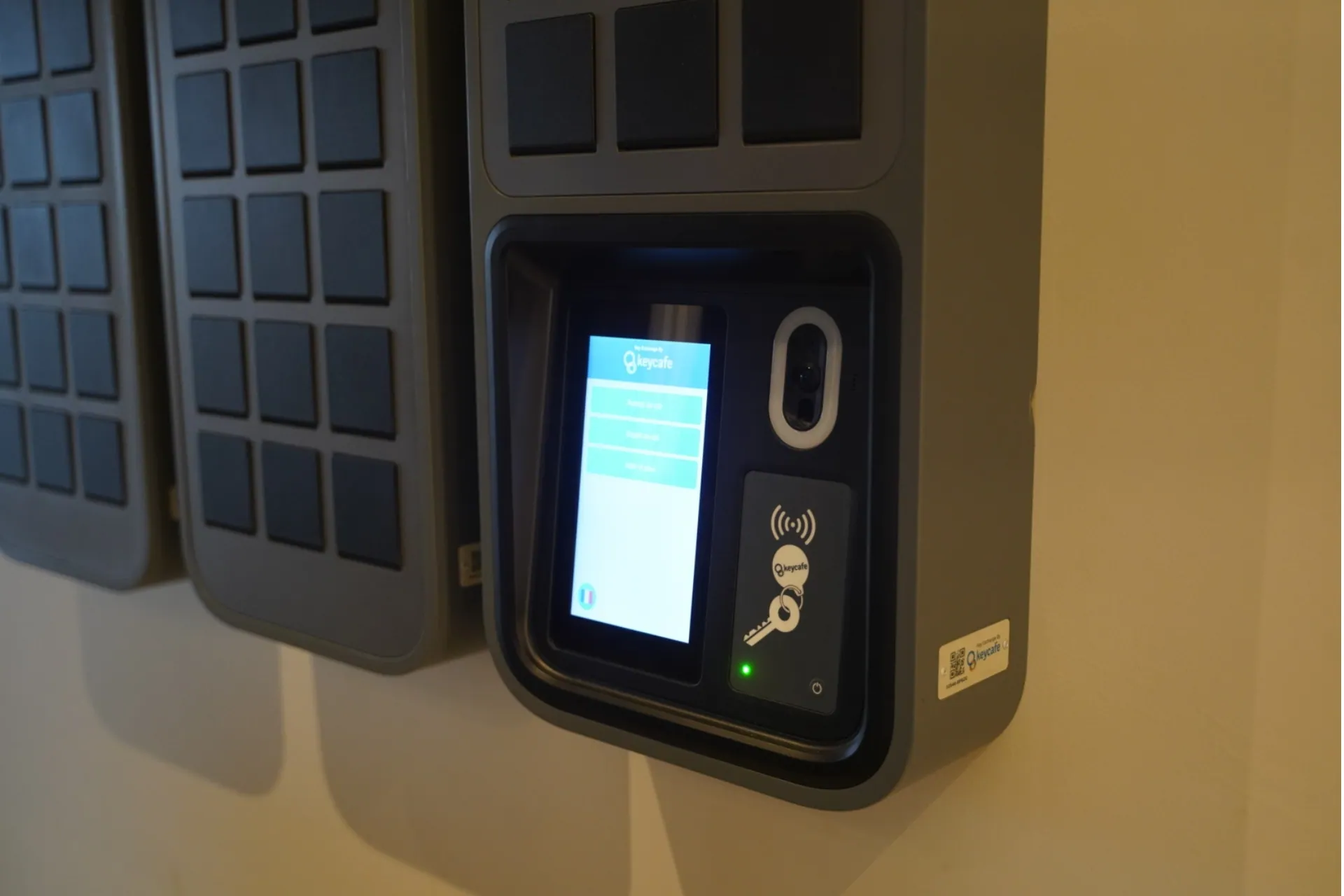 Close-up of smart locker touchscreen and kiosk panel