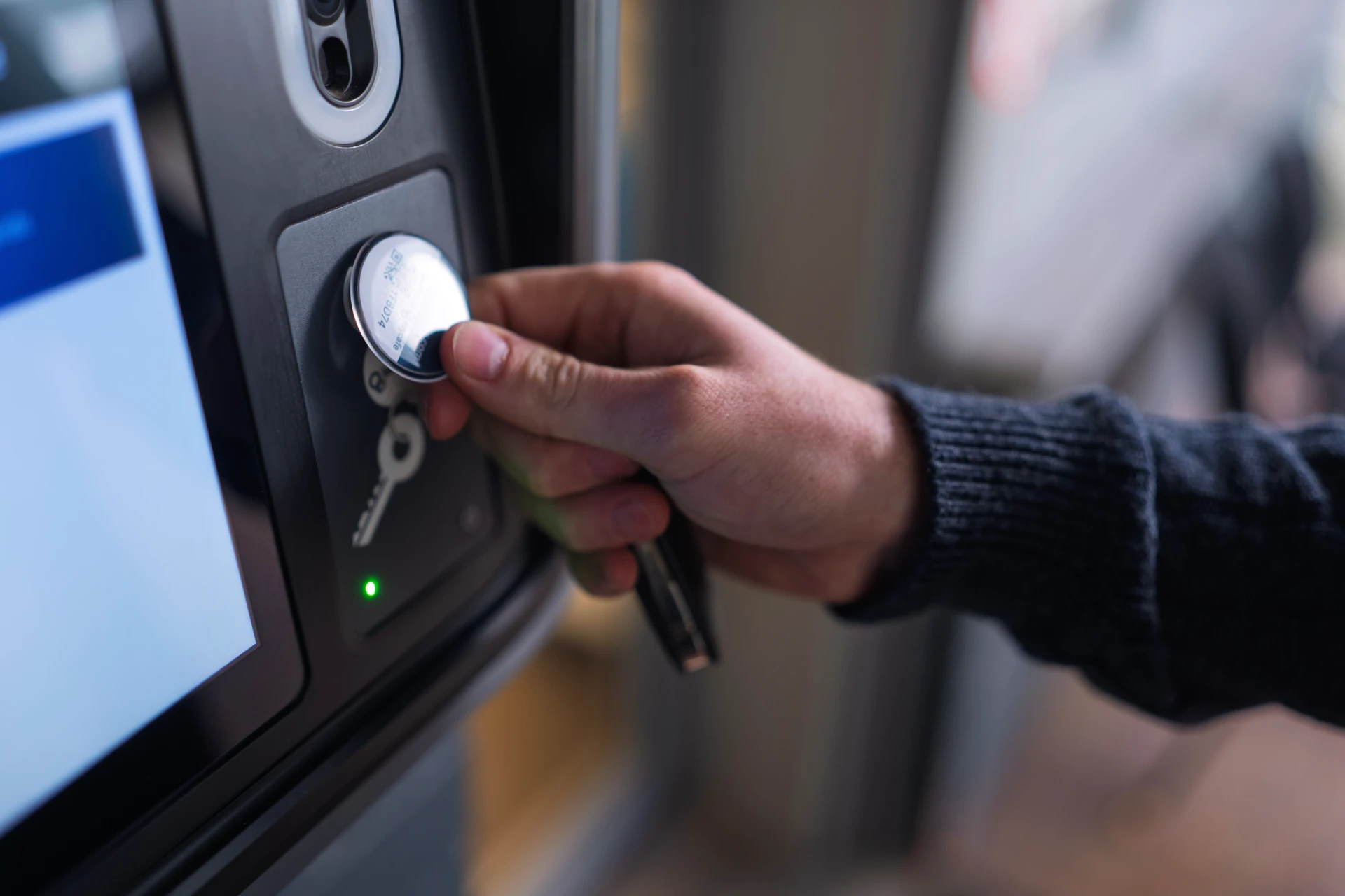 Close up of scanning a Keycafe fob at a SmartBox