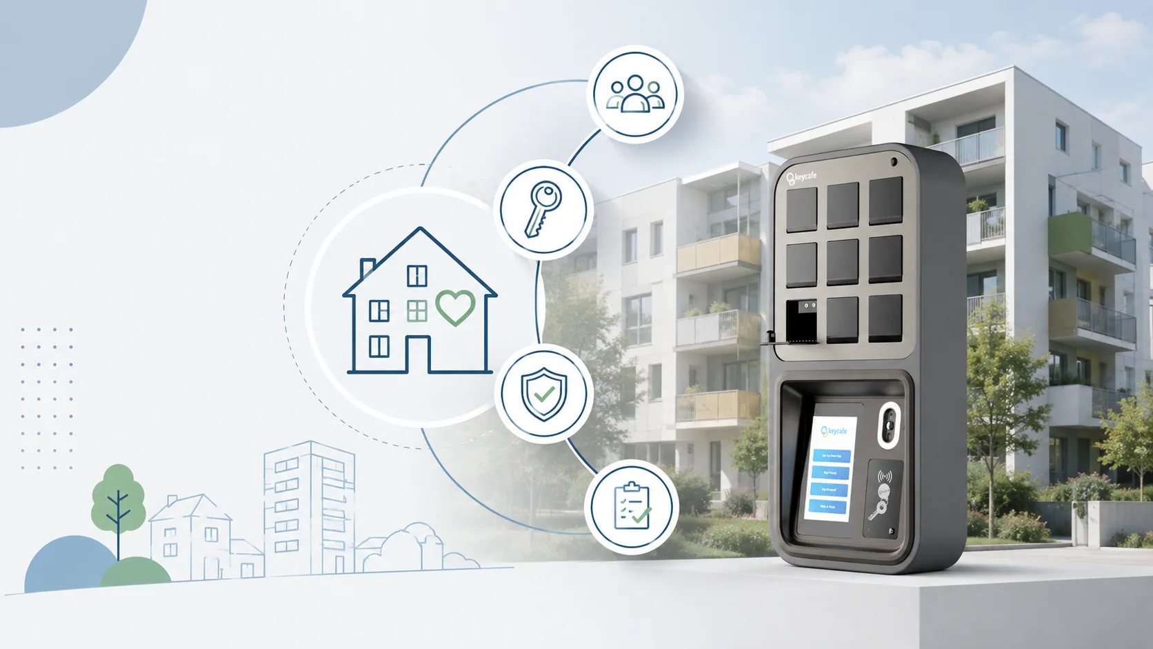 Keycafe smartbox infront of new buildings