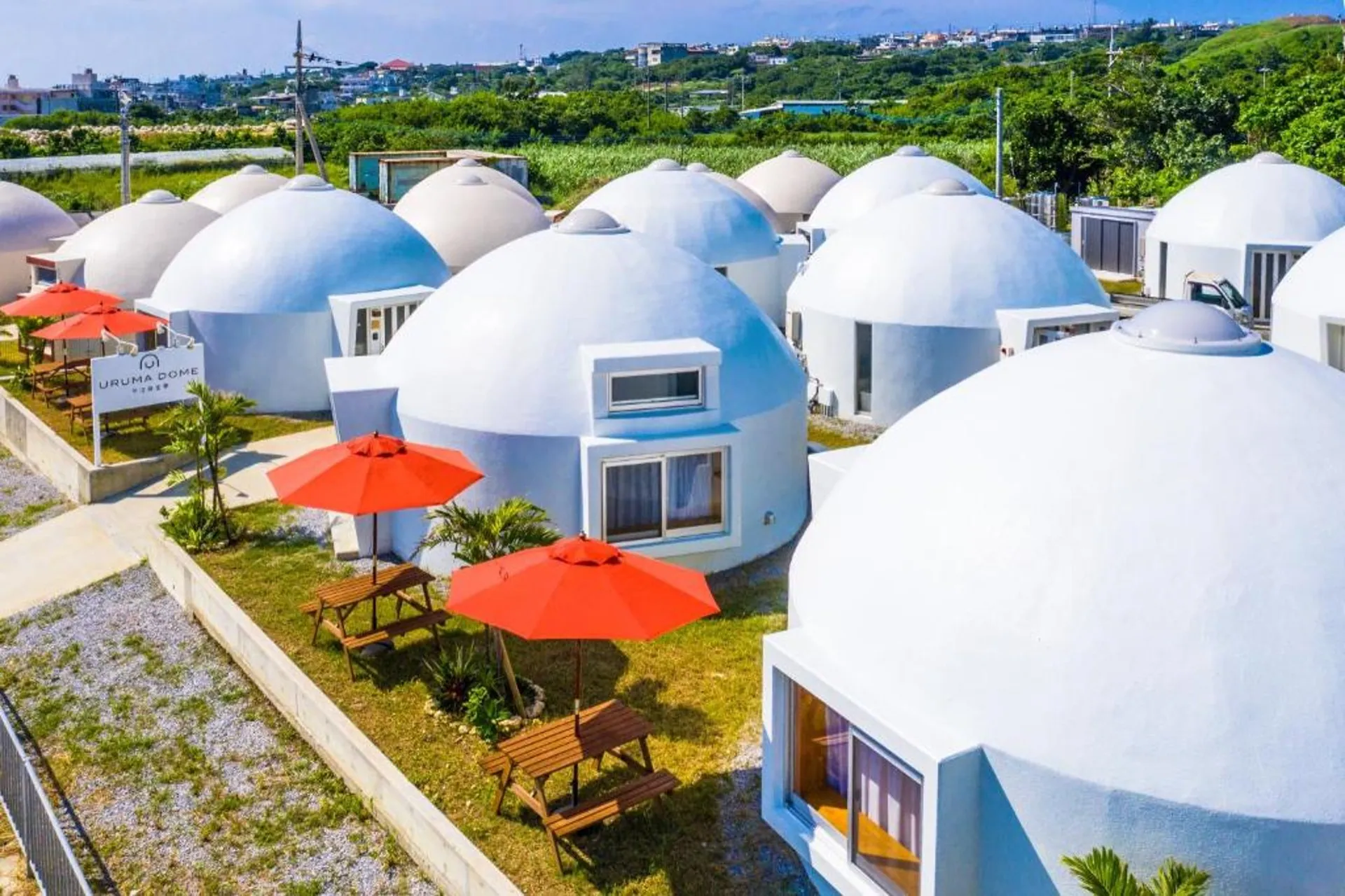 Aerial view of the dome-shaped accommodations